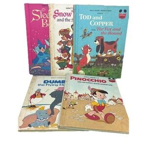 Vintage 1970’s Walt Disney Children’s Hardcover Books Dumbo Pinocchio Sleeping +
